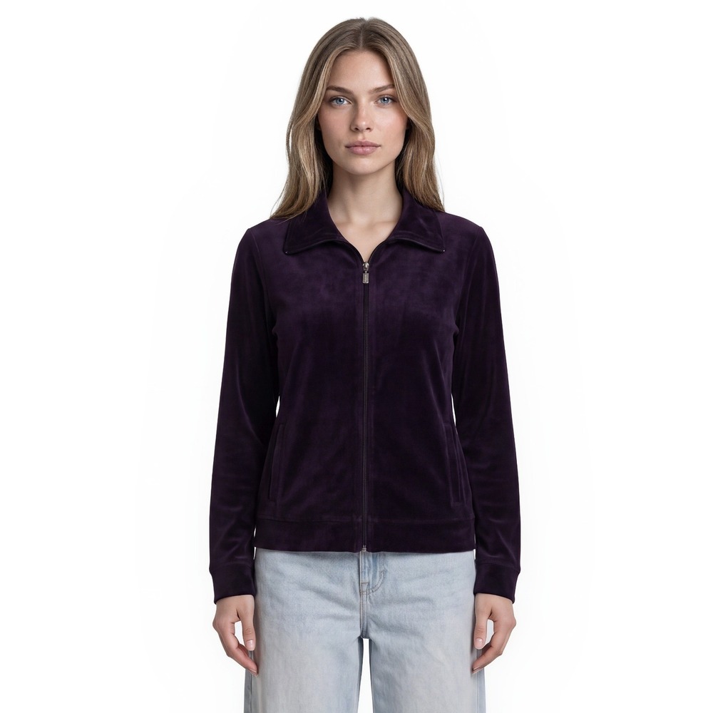 NWT Talbots Velour Track Jacket Women's Petite Small SP Purple Full Zip